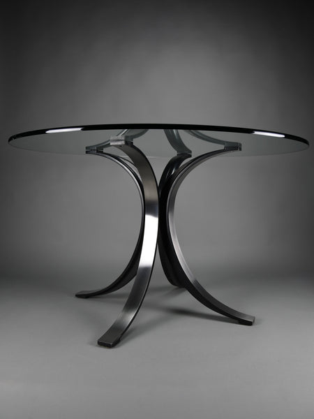 Osvaldo Borsani T69 dining table for Tecno Italy 1960s – original round fumé glass top 120 cm - Furniture