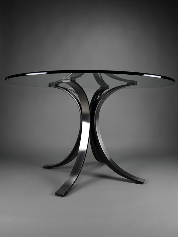 Osvaldo Borsani T69 dining table for Tecno Italy 1960s – original round fumé glass top 120 cm - Furniture
