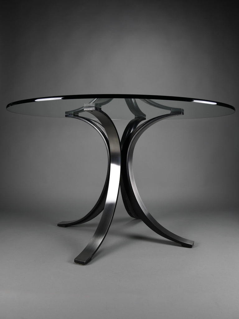 Osvaldo Borsani T69 dining table for Tecno Italy 1960s – original round fumé glass top 120 cm - Furniture