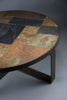 Paul Kingma Brutalist Round Coffee Table in Norwegian Slate Concrete and Hammered Brass Netherlands 1970s - Furniture