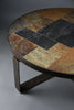 Paul Kingma Brutalist Round Coffee Table in Norwegian Slate Concrete and Hammered Brass Netherlands 1970s - Furniture