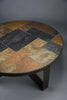 Paul Kingma Brutalist Round Coffee Table in Norwegian Slate Concrete and Hammered Brass Netherlands 1970s - Furniture