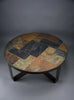 Paul Kingma Brutalist Round Coffee Table in Norwegian Slate Concrete and Hammered Brass Netherlands 1970s - Furniture