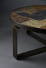 Paul Kingma Brutalist Round Coffee Table in Norwegian Slate Concrete and Hammered Brass Netherlands 1970s - Furniture