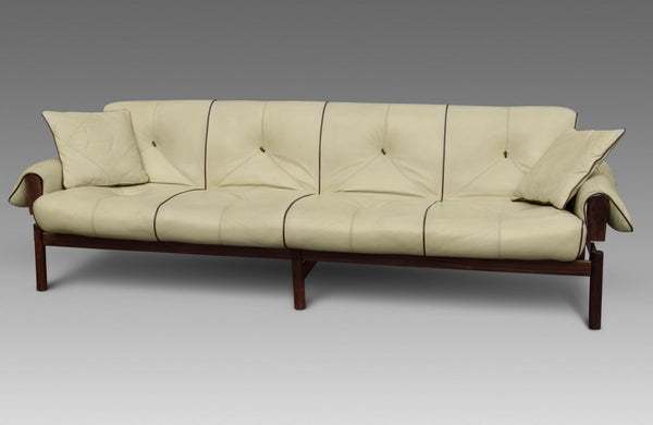 Percival Lafer ’MP-13’ Jatoba Wood and Leather Four-Seat Sofa Brazil C. 1967 - Sofas