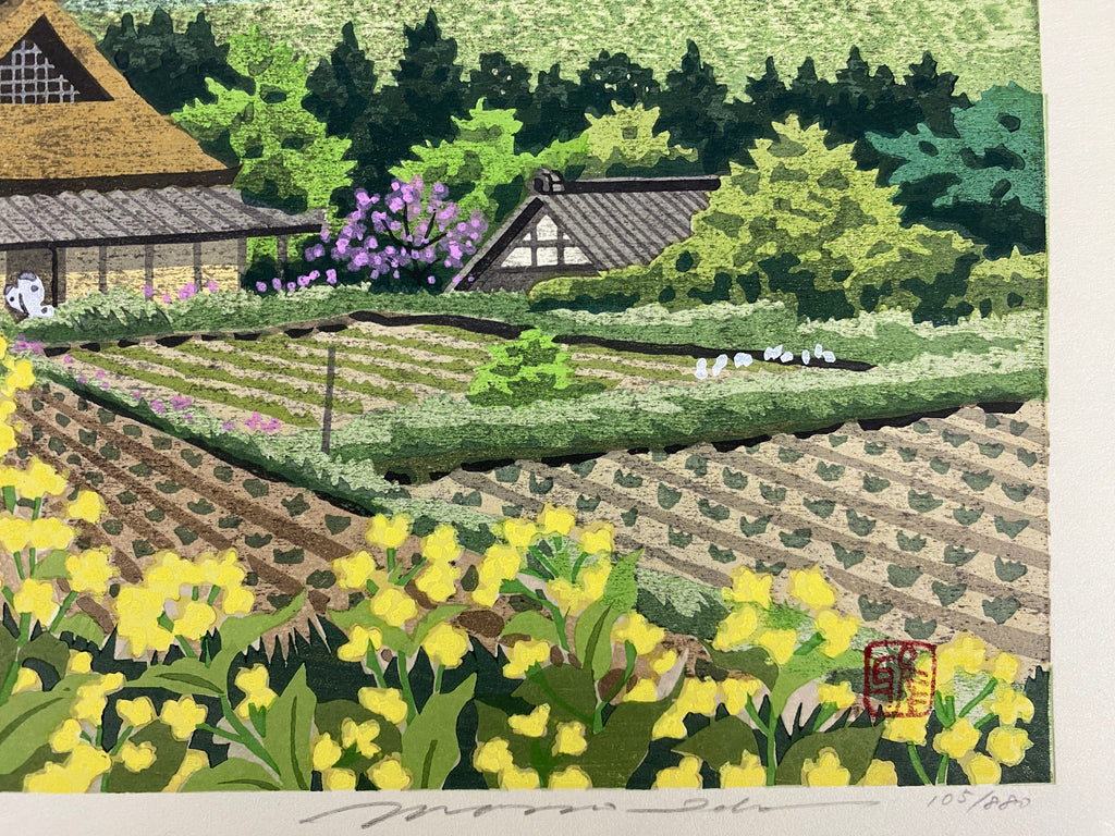 Rape Blossoms Japanese woodblock print by Masao Ido - Art