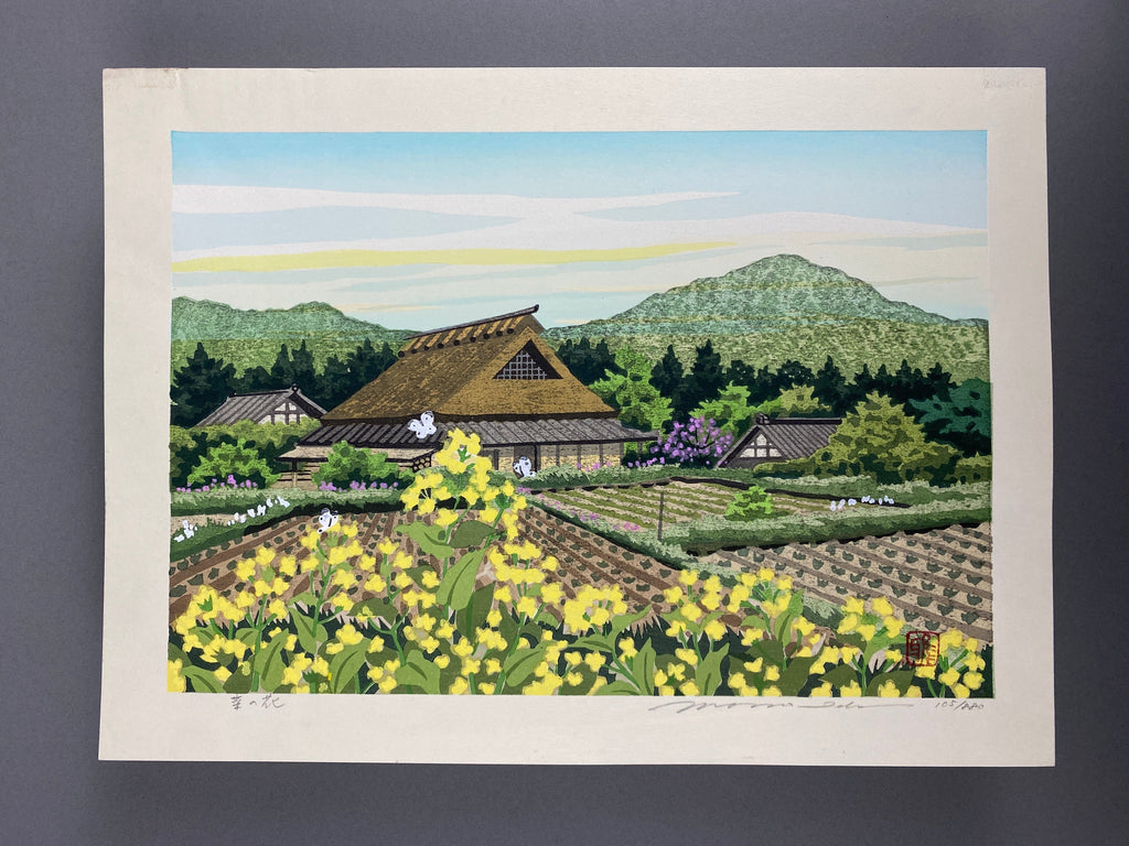 Rape Blossoms Japanese woodblock print by Masao Ido - Art