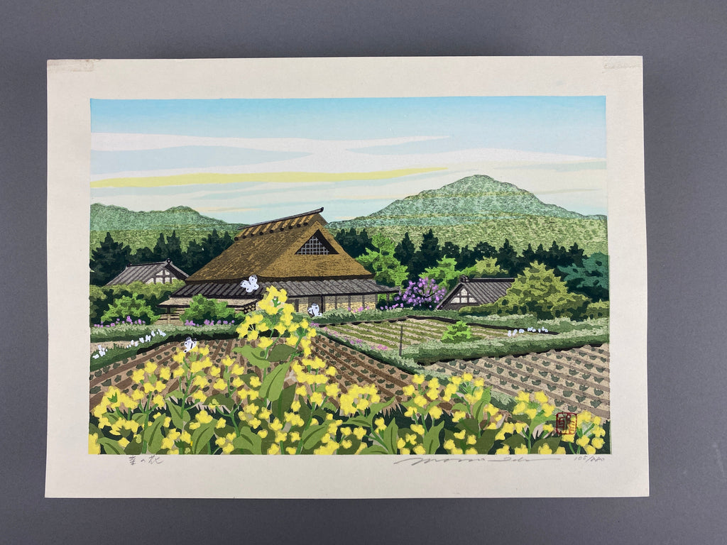 Rape Blossoms Japanese woodblock print by Masao Ido - Art
