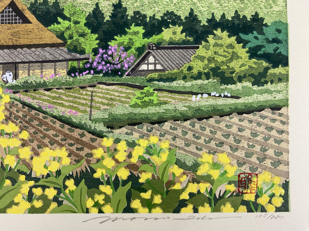 Rape Blossoms Japanese woodblock print by Masao Ido - Art