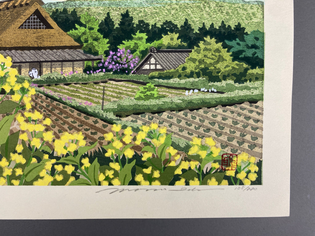 Rape Blossoms Japanese woodblock print by Masao Ido - Art