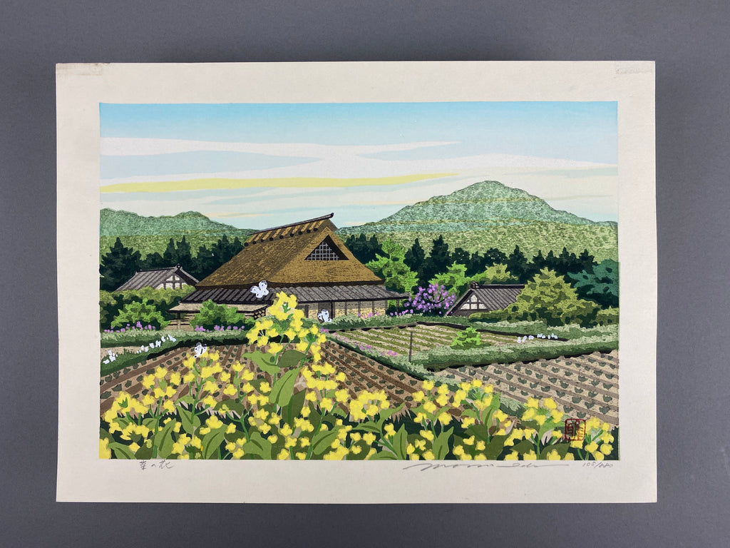 Rape Blossoms Japanese woodblock print by Masao Ido - Art