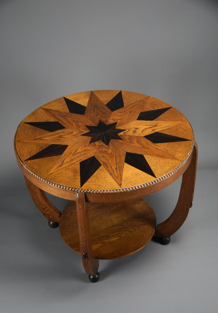 Round Art Deco side table with Jatoba fineer Inlays - Furniture