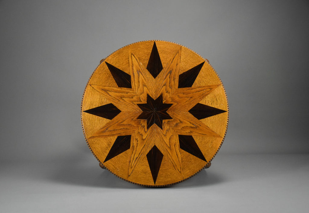 Round Art Deco side table with Jatoba fineer Inlays - Furniture