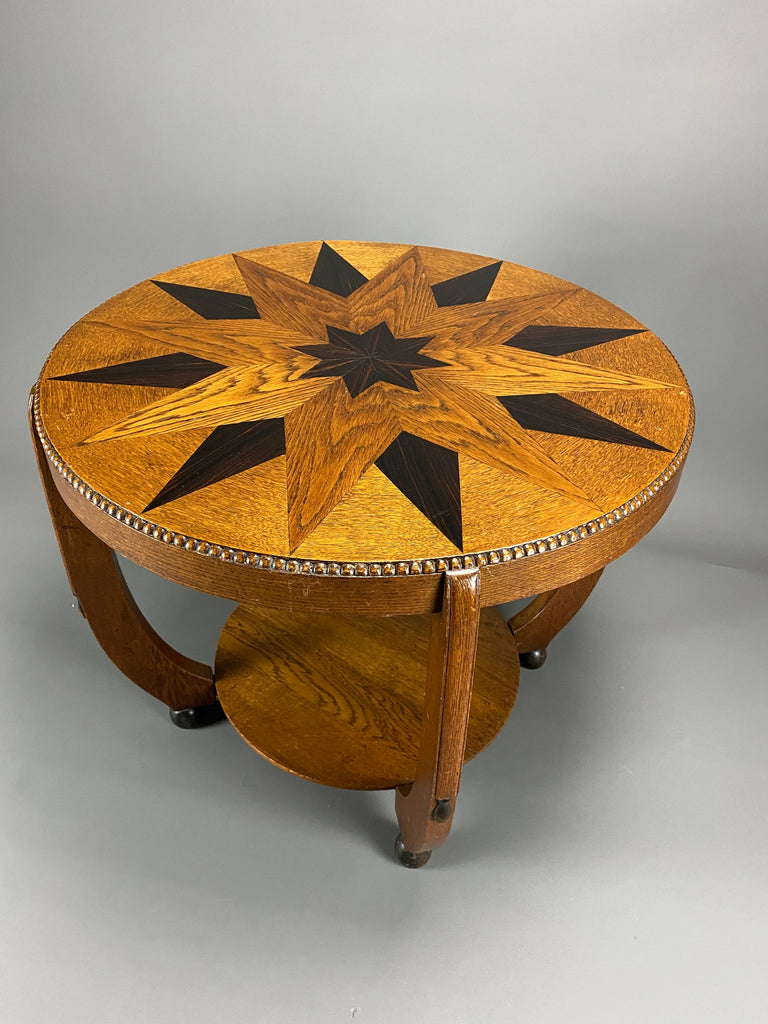 Round Art Deco side table with Jatoba fineer Inlays - Furniture