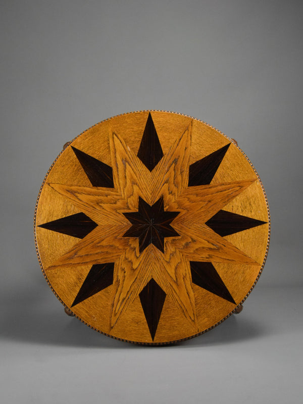 Round Art Deco side table with Jatoba fineer Inlays - Furniture