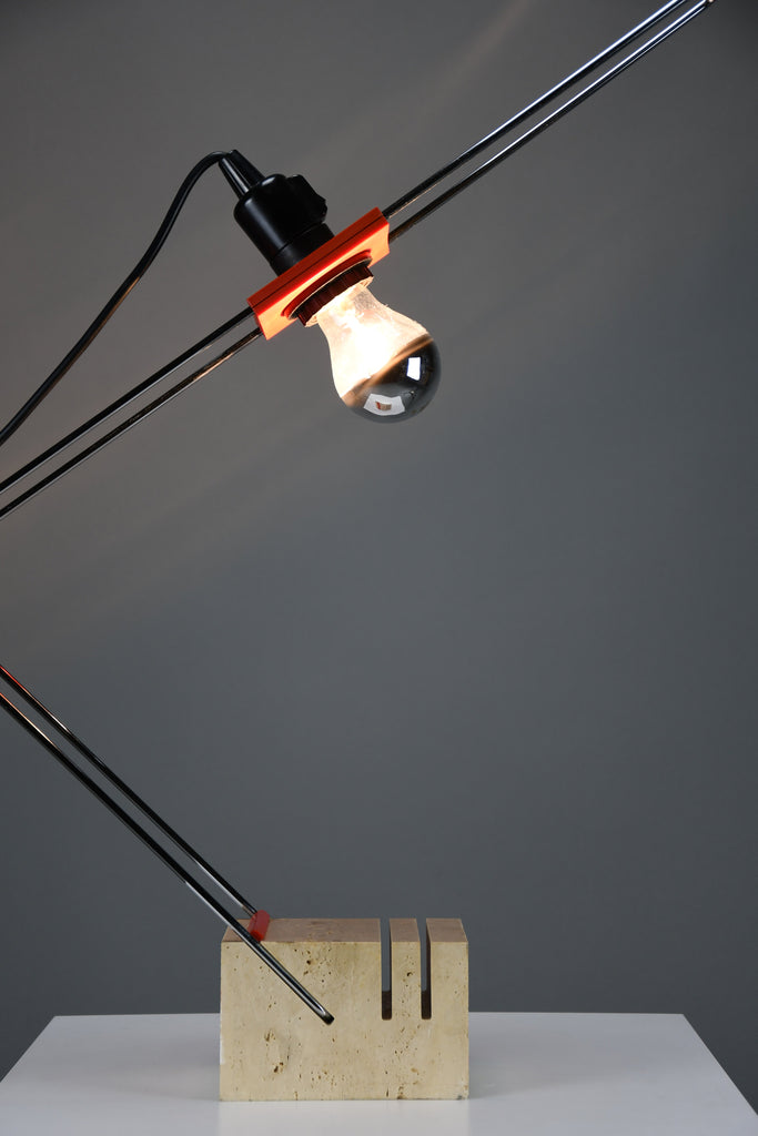 Sculptural adjustable table lamp by Fratelli Mannelli Italy 1970s, Travertine chrome & red plastic - lighting