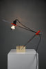 Sculptural adjustable table lamp by Fratelli Mannelli Italy 1970s, Travertine chrome & red plastic - lighting