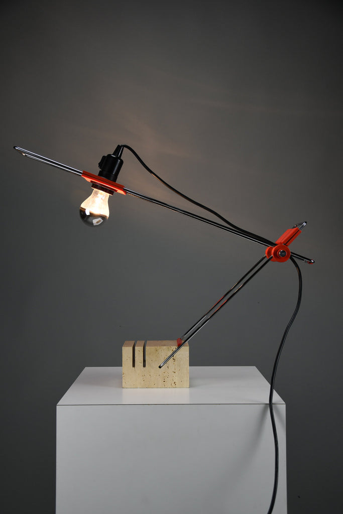 Sculptural adjustable table lamp by Fratelli Mannelli Italy 1970s, Travertine chrome & red plastic - lighting