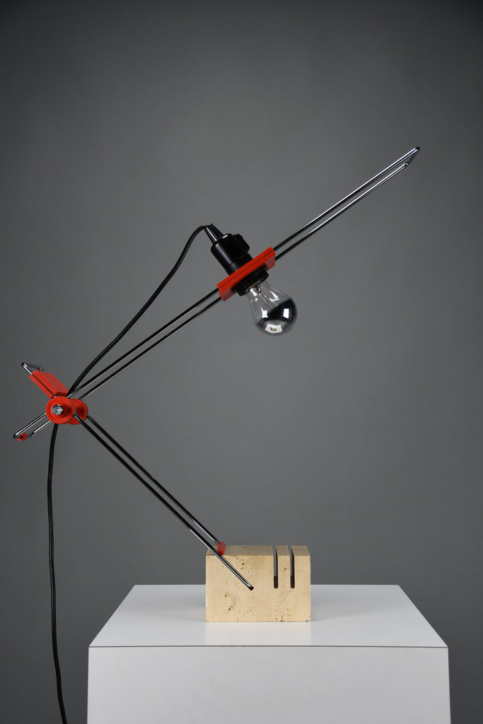 Sculptural adjustable table lamp by Fratelli Mannelli Italy 1970s, Travertine chrome & red plastic - lighting