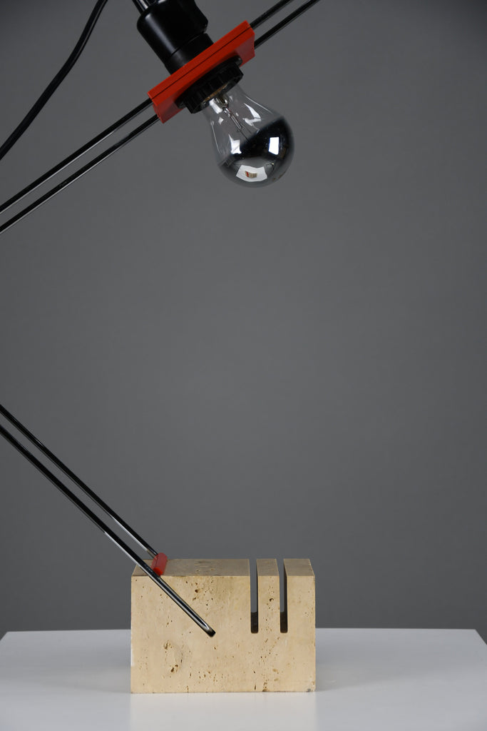 Sculptural adjustable table lamp by Fratelli Mannelli Italy 1970s, Travertine chrome & red plastic - lighting