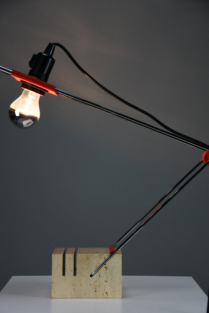 Sculptural adjustable table lamp by Fratelli Mannelli Italy 1970s, Travertine chrome & red plastic - lighting