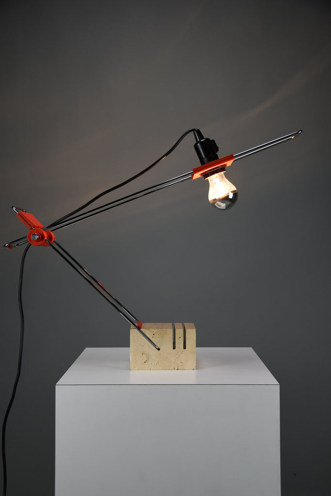 Sculptural adjustable table lamp by Fratelli Mannelli Italy 1970s, Travertine chrome & red plastic - lighting