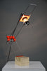 Sculptural adjustable table lamp by Fratelli Mannelli Italy 1970s, Travertine chrome & red plastic - lighting