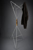 Sculptural white lacquered steel coat stand with turned wooden beads post modern style - Furniture
