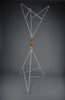 Sculptural white lacquered steel coat stand with turned wooden beads post modern style - Furniture