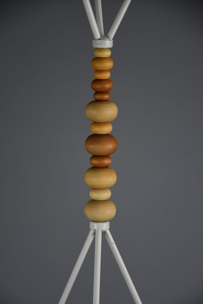 Sculptural white lacquered steel coat stand with turned wooden beads post modern style - Furniture