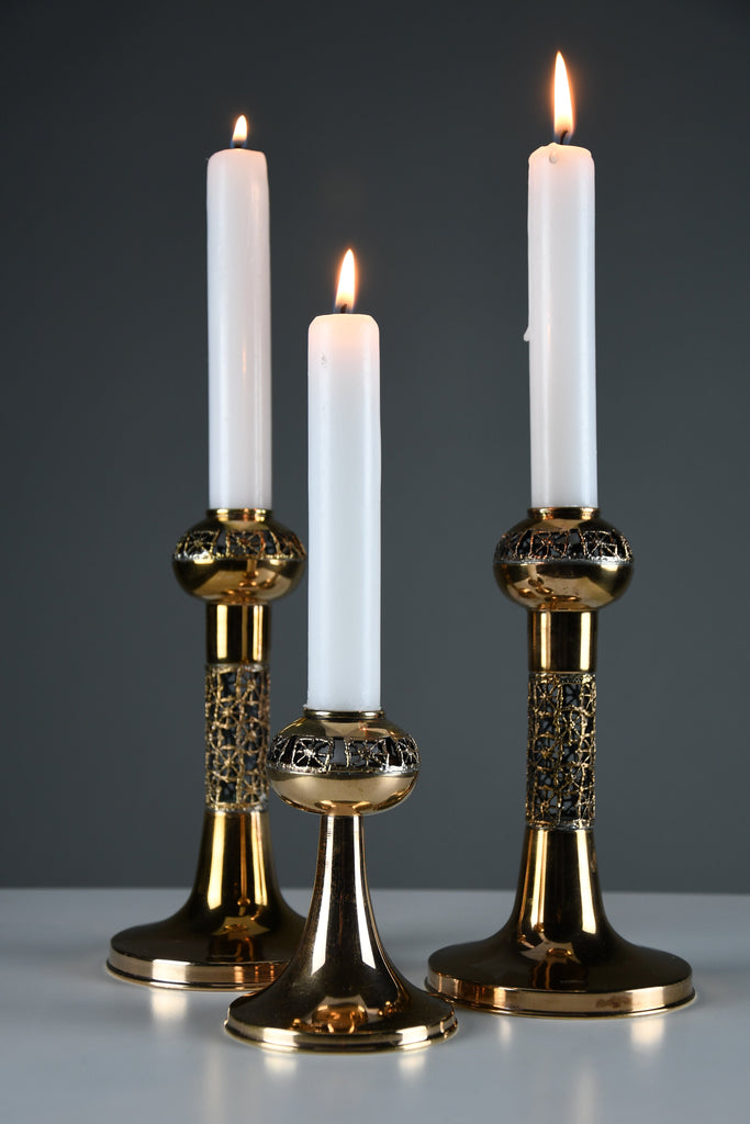 Set of three Scandinavian Modern Pitsi copper candlesticks by Pentti Sarpaneva for Turun Hopea Finland 1960s - Decor