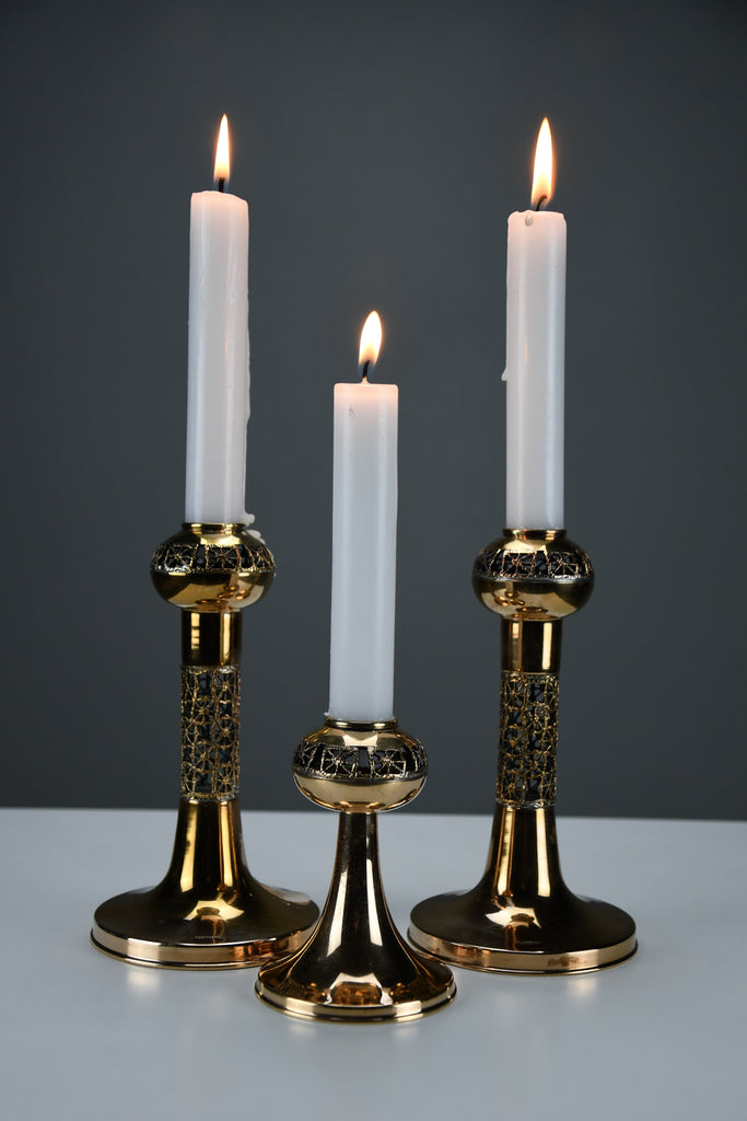 Set of three Scandinavian Modern Pitsi copper candlesticks by Pentti Sarpaneva for Turun Hopea Finland 1960s - Decor