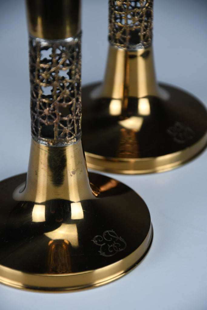 Set of Two Scandinavian Modern Pitsi”copper candlesticks by Pentti Sarpaneva for Turun Hopea Finland 1960s - Decor