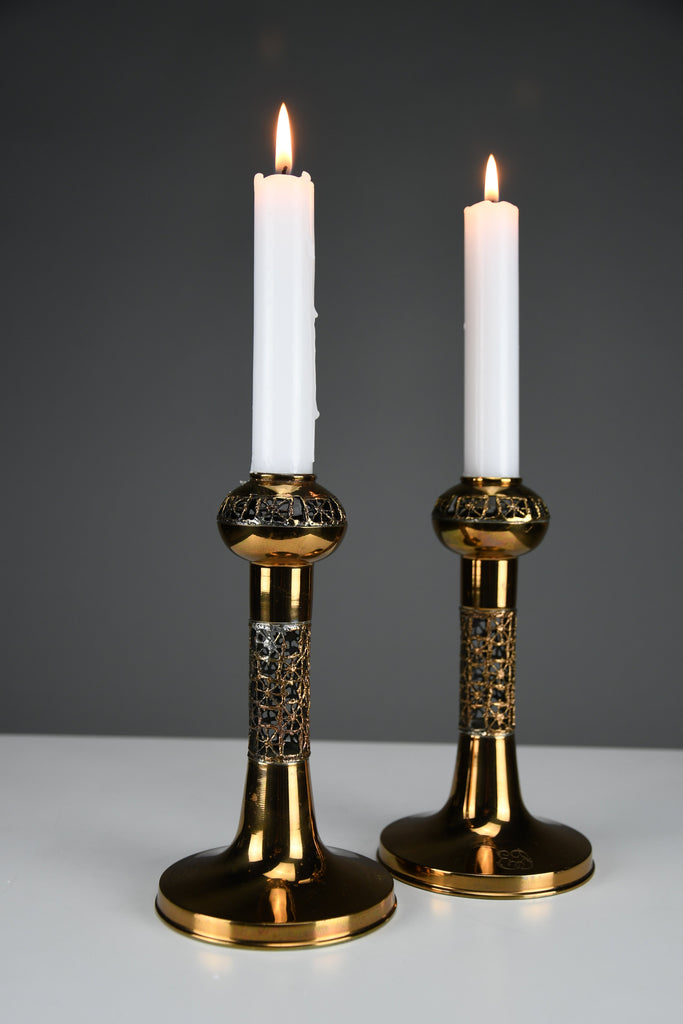 Set of Two Scandinavian Modern Pitsi”copper candlesticks by Pentti Sarpaneva for Turun Hopea Finland 1960s - Decor