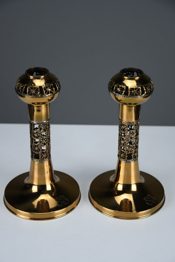 Set of Two Scandinavian Modern Pitsi”copper candlesticks by Pentti Sarpaneva for Turun Hopea Finland 1960s - Decor