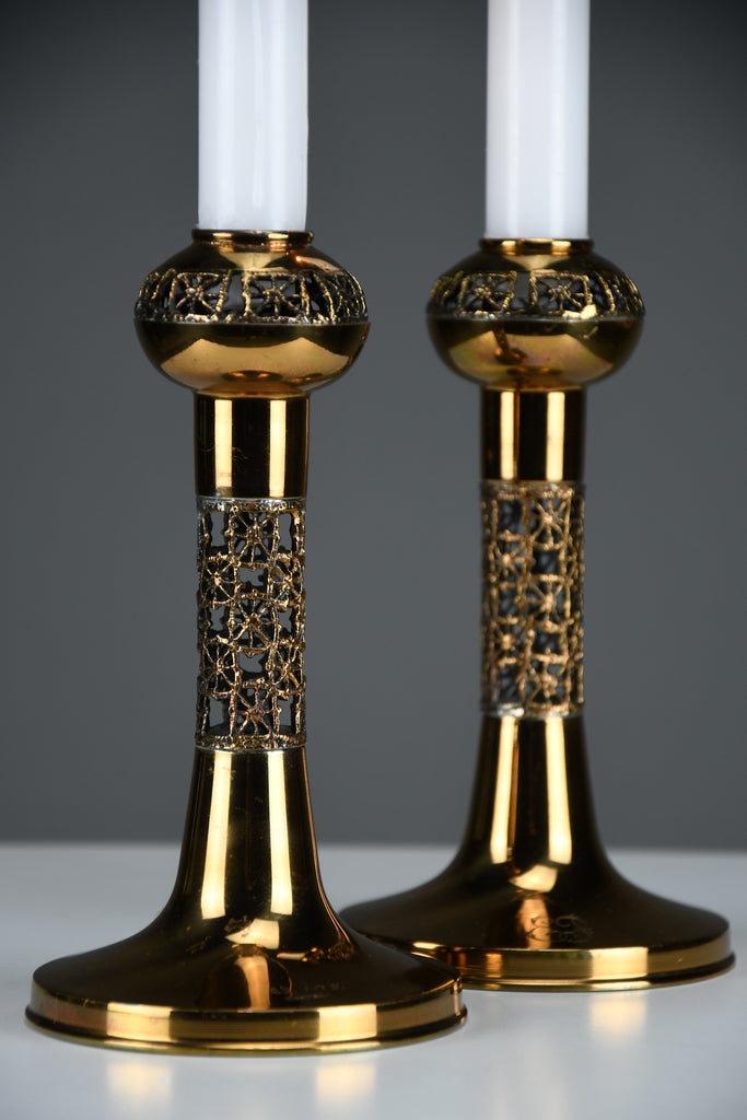 Set of Two Scandinavian Modern Pitsi”copper candlesticks by Pentti Sarpaneva for Turun Hopea Finland 1960s - Decor
