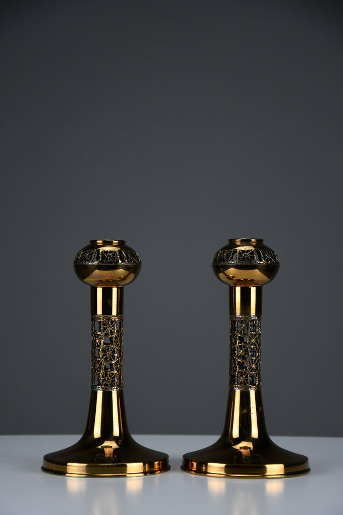 Set of Two Scandinavian Modern Pitsi”copper candlesticks by Pentti Sarpaneva for Turun Hopea Finland 1960s - Decor
