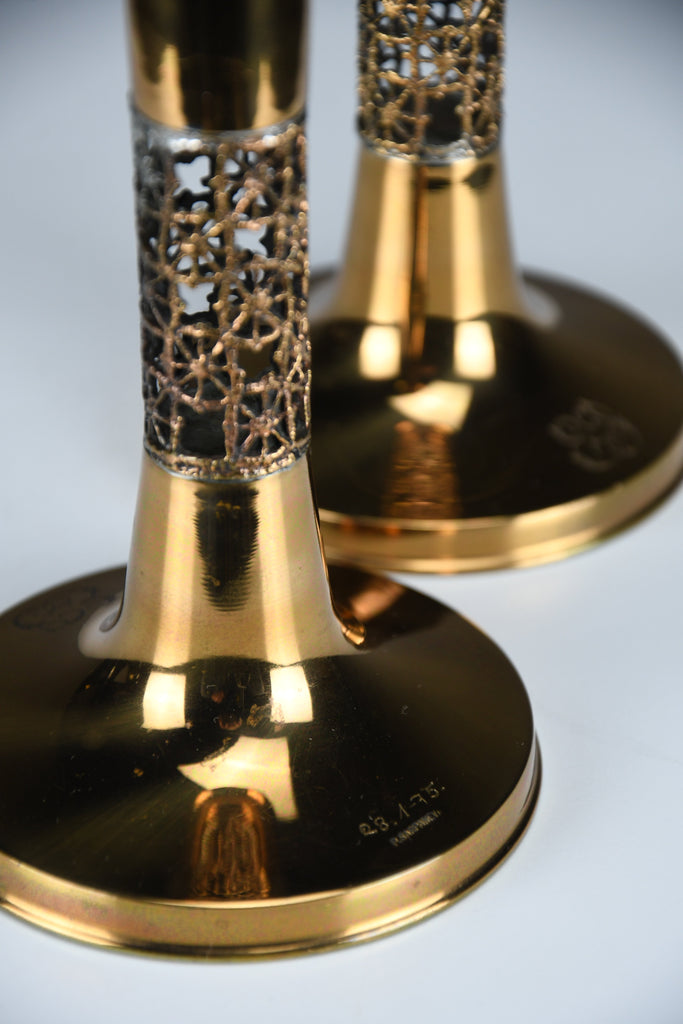 Set of Two Scandinavian Modern Pitsi”copper candlesticks by Pentti Sarpaneva for Turun Hopea Finland 1960s - Decor