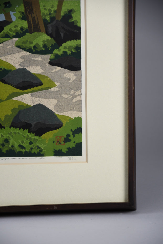 Shinkoin Temple 1992 Japanese woodblock print by Masao Ido limited edition 27/180 original frame - Art