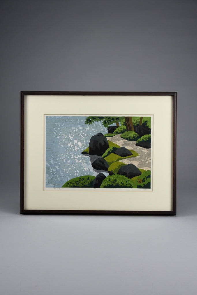 Shinkoin Temple 1992 Japanese woodblock print by Masao Ido limited edition 27/180 original frame - Art