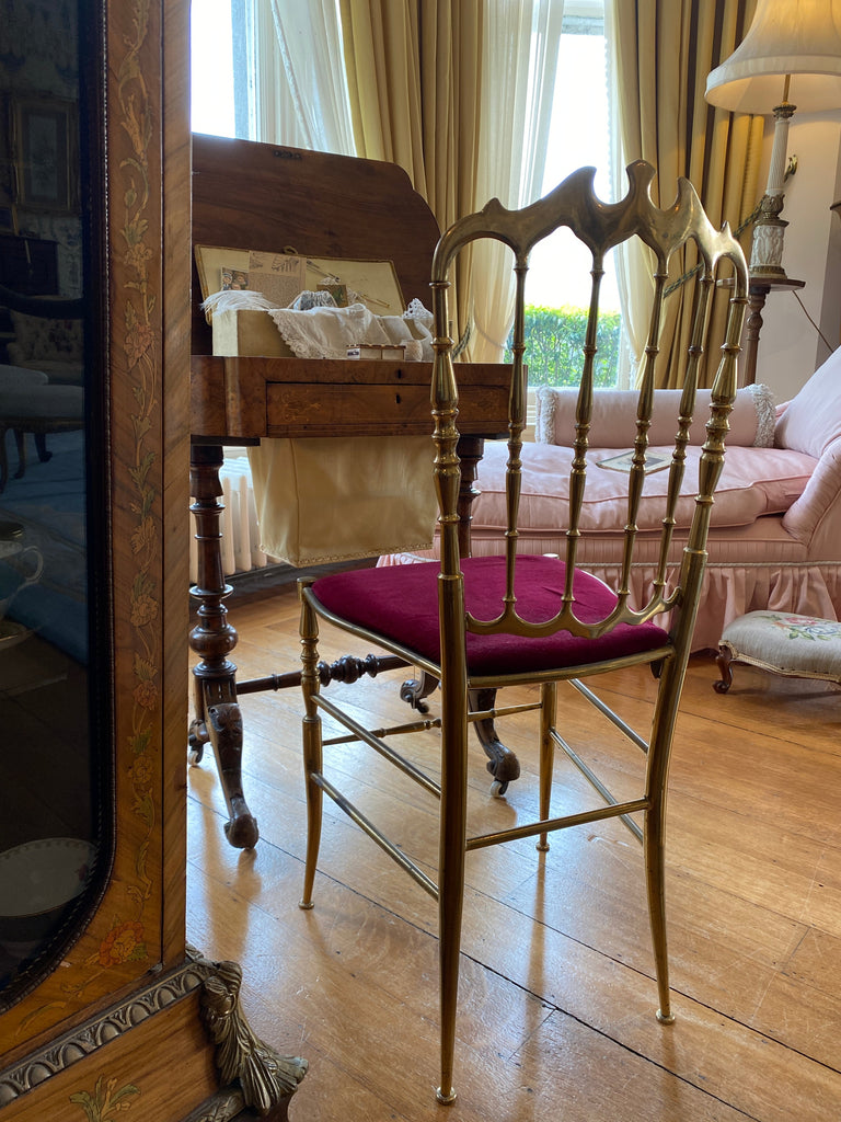 Solid Brass and Red Velvet Chiavari Chair - Furniture