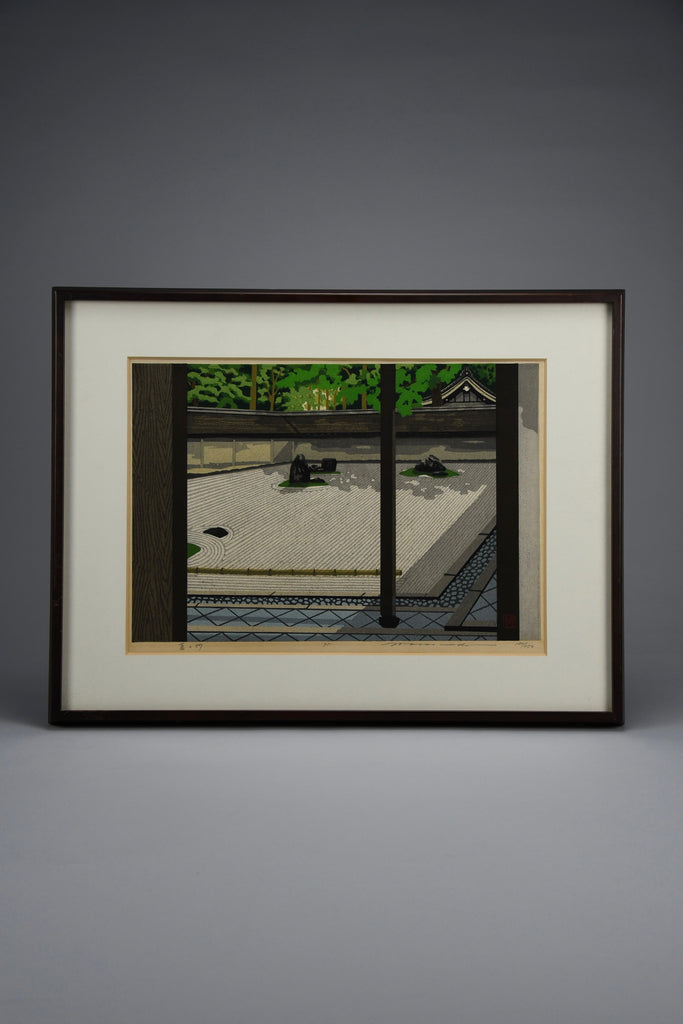 Sōsaku Hanga woodblock print ’Summertime’ by Masao Ido of Ryōan-ji Zen garden Kyoto 1995 181/250 original Japanese