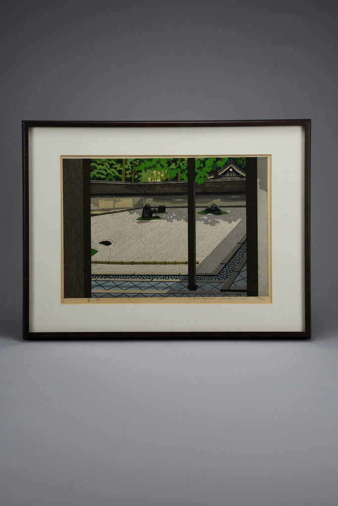 Sōsaku Hanga woodblock print ’Summertime’ by Masao Ido of Ryōan-ji Zen garden Kyoto 1995 181/250 original Japanese