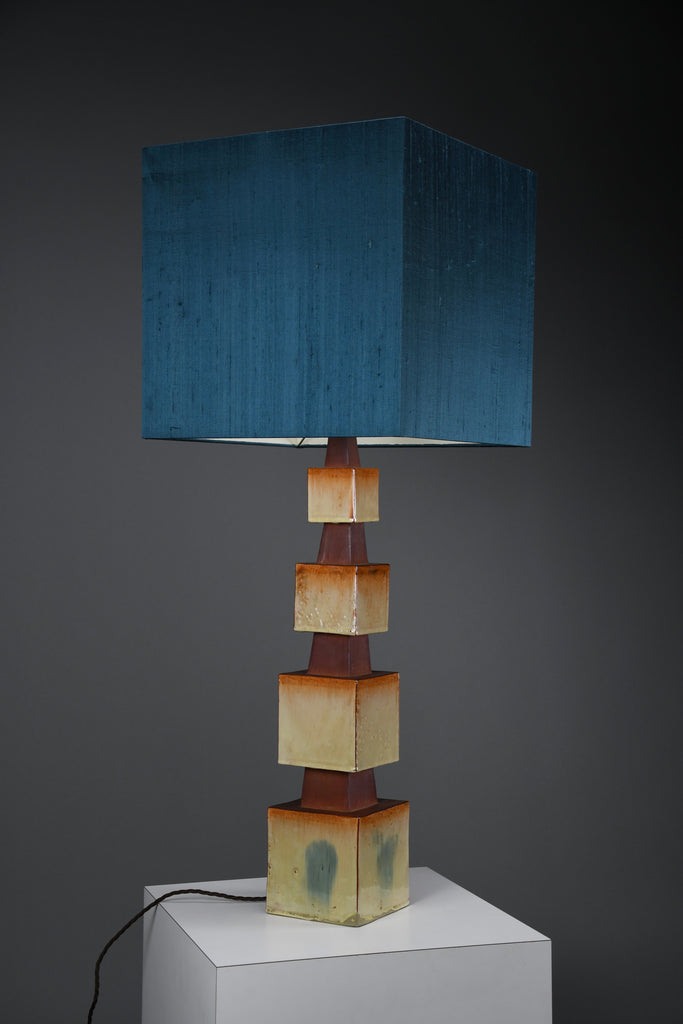 Unique 1960s sculptural ceramic table lamp with custom shade - Lighting