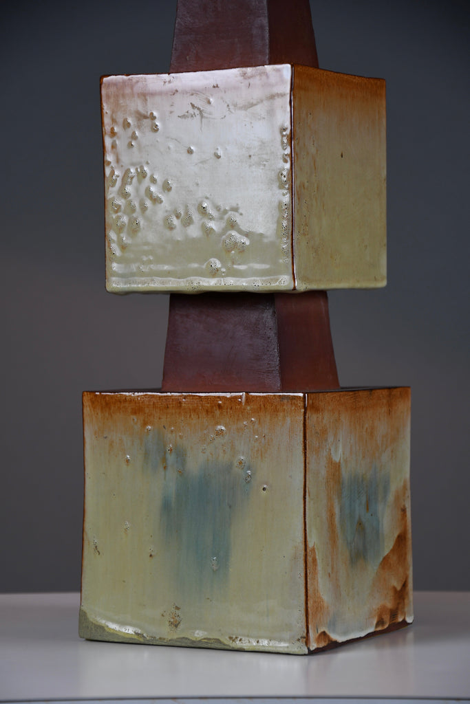 Unique 1960s sculptural ceramic table lamp with custom shade - Lighting