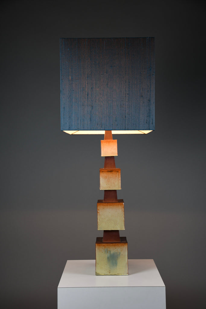 Unique 1960s sculptural ceramic table lamp with custom shade - Lighting