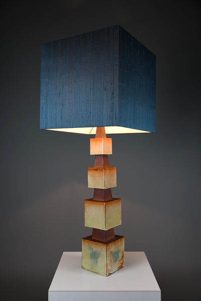 Unique 1960s sculptural ceramic table lamp with custom shade - Lighting