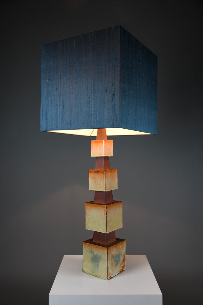 Unique 1960s sculptural ceramic table lamp with custom shade - Lighting