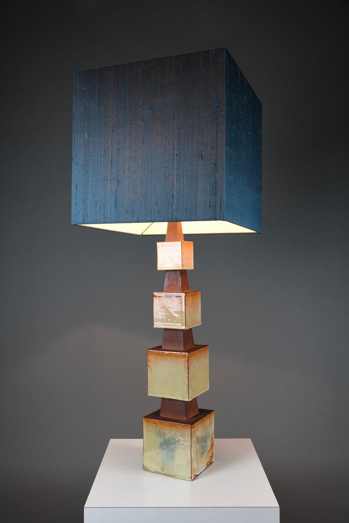 Unique 1960s sculptural ceramic table lamp with custom shade - Lighting