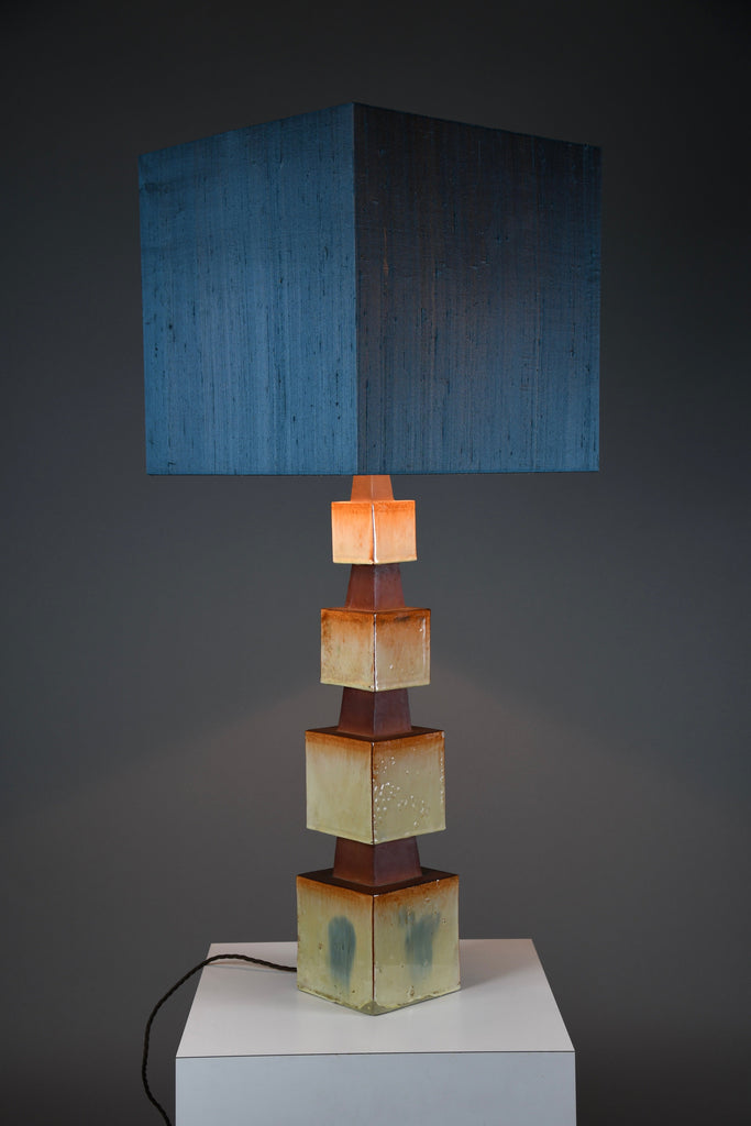 Unique 1960s sculptural ceramic table lamp with custom shade - Lighting